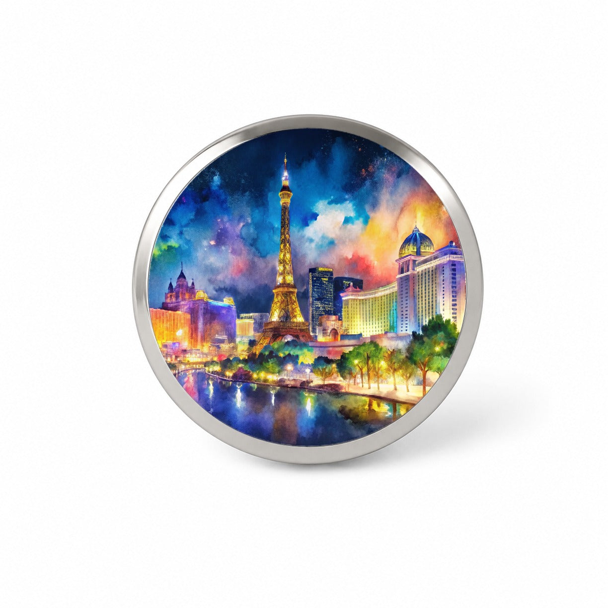 Las Vegas Strip At Night Watercolor Novelty Hat Backpack Lapel Pin