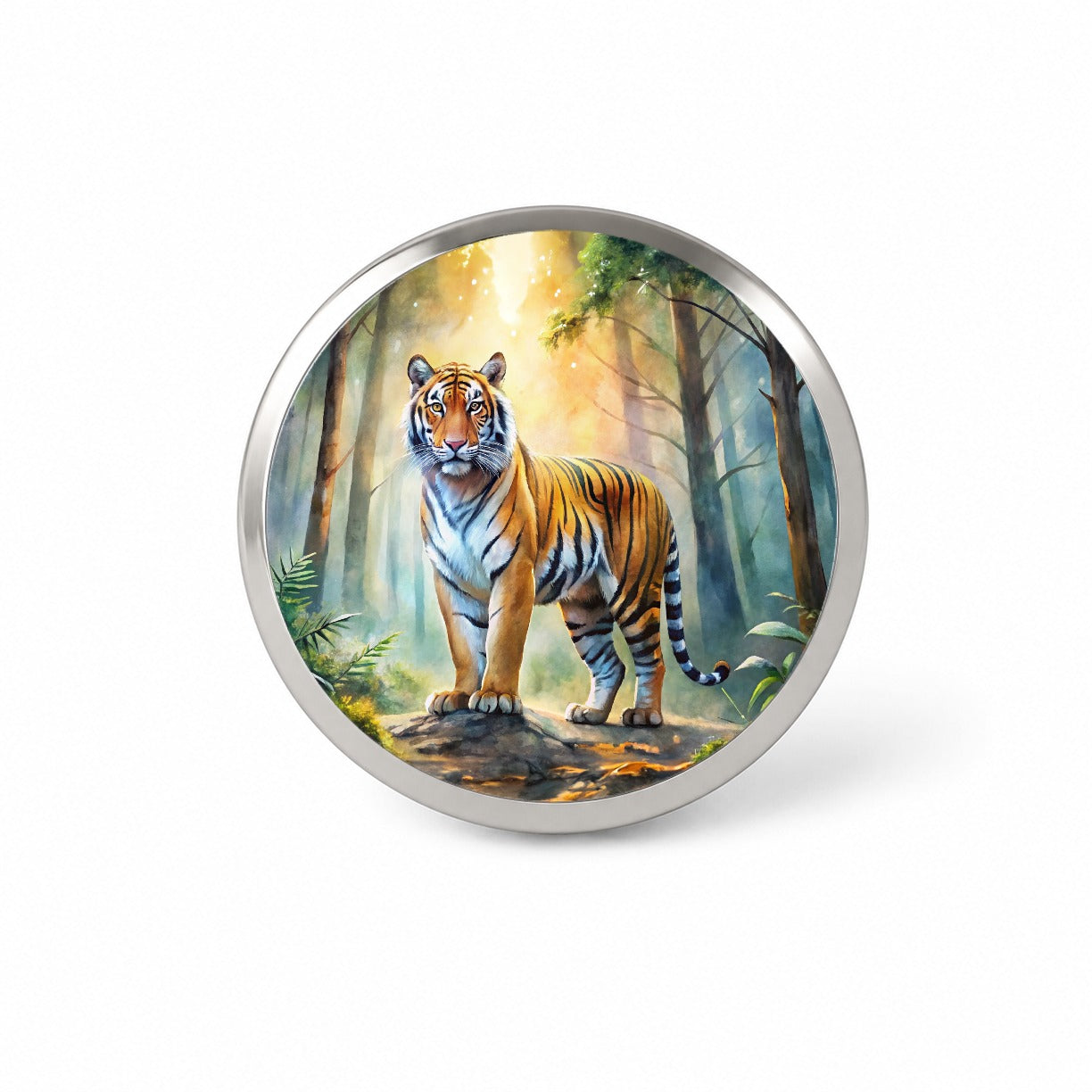 Majestic Tiger Standing In Forest Watercolor Novelty Hat Backpack Lapel Pin