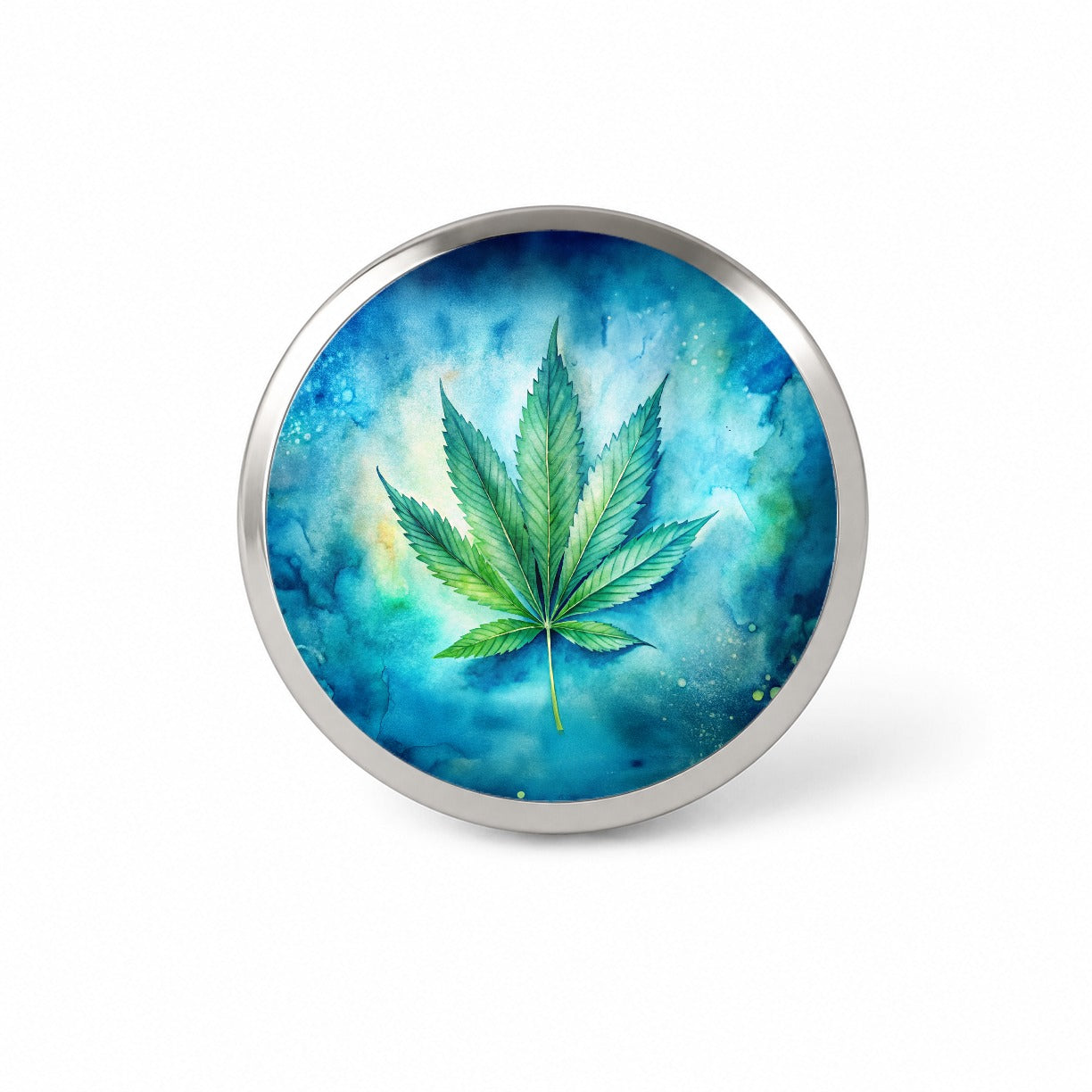 Marijuana Leaf on Blue Background Watercolor Novelty Hat Backpack Lapel Pin