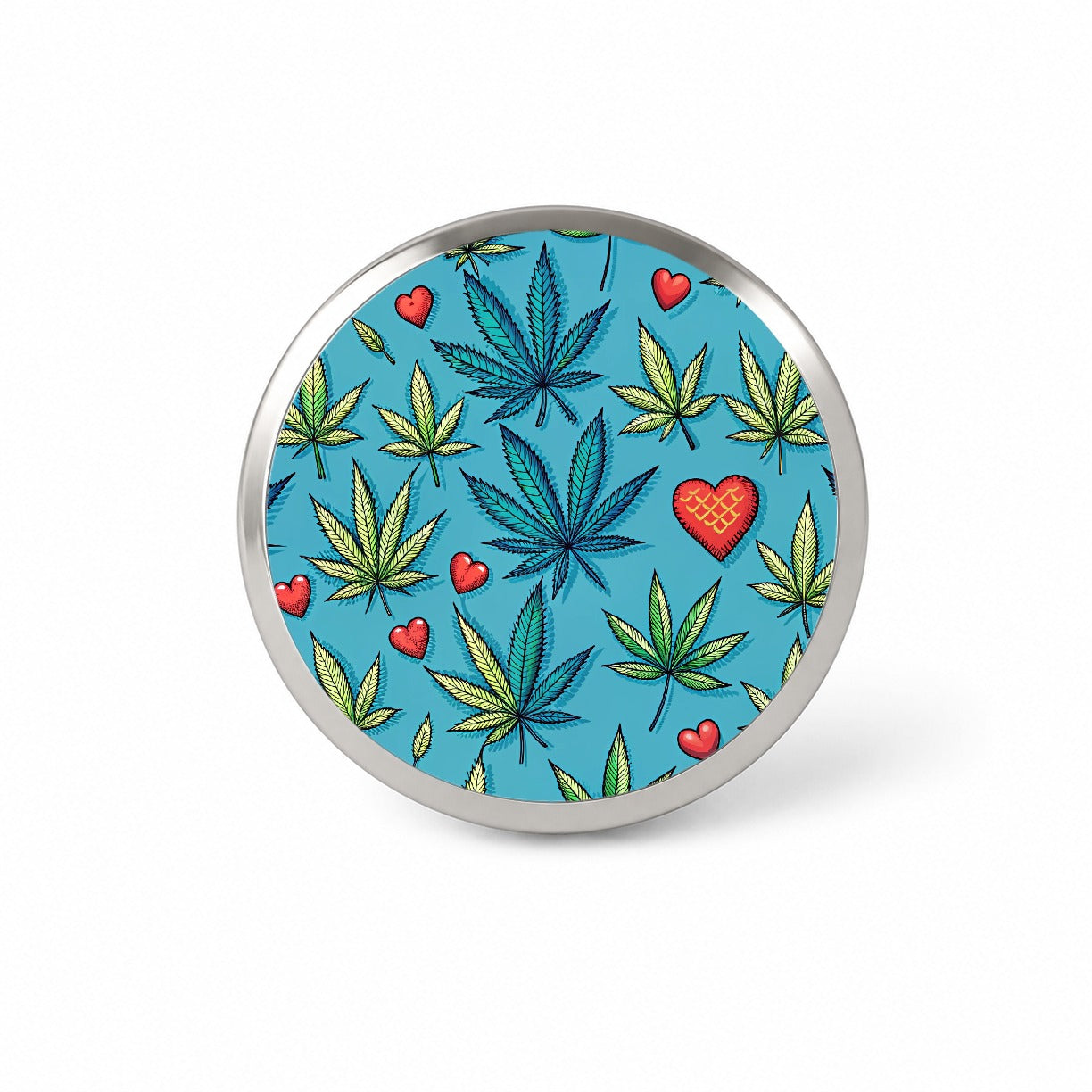 Marijuana Leaves And Hearts Blue Background Novelty Hat Backpack Lapel Pin