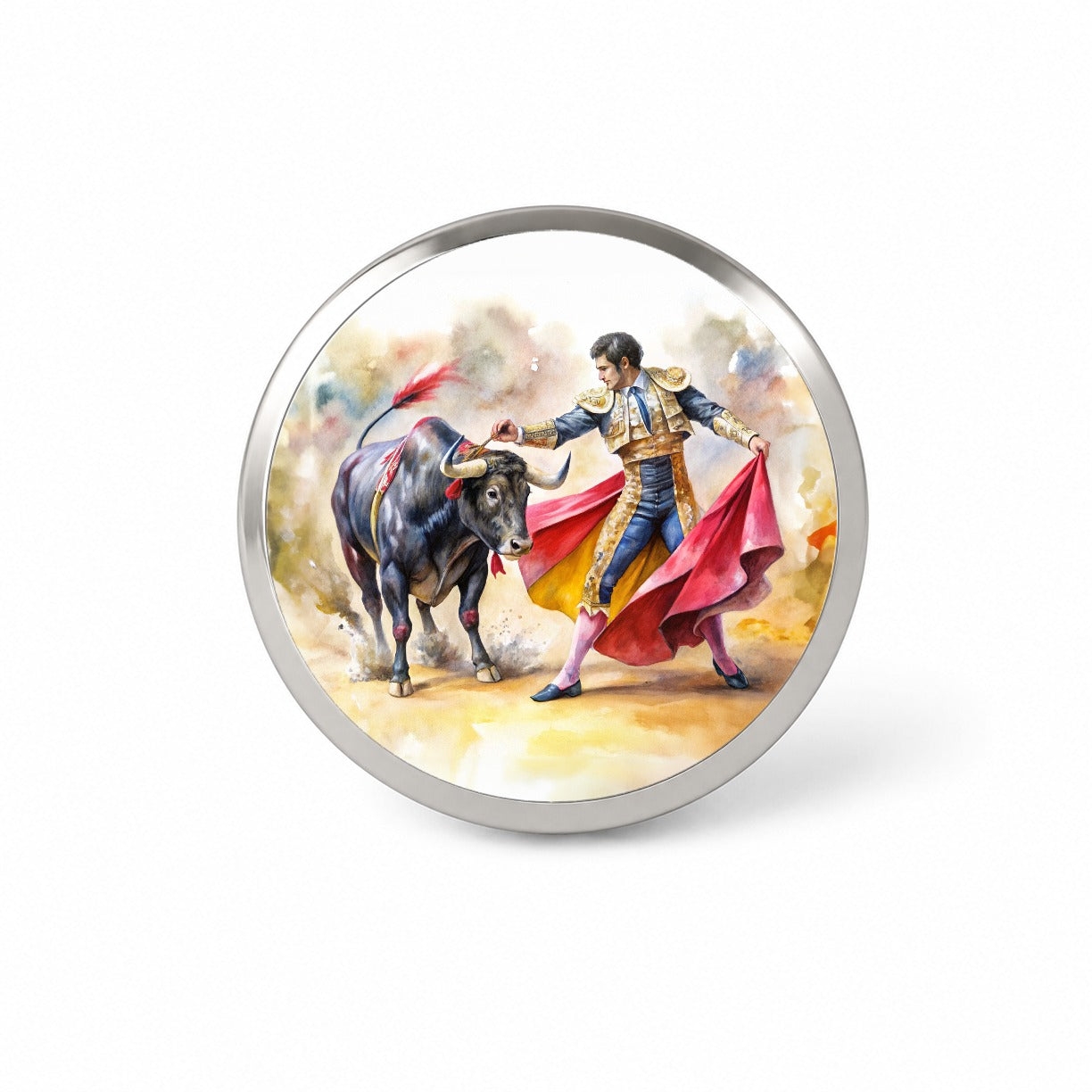 Matador And Bull Fighting In Ring Watercolor Novelty Hat Backpack Lapel Pin