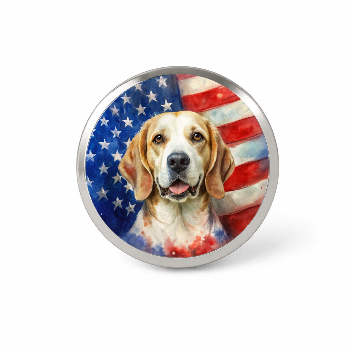 Patriotic Dog Watercolor American Flag Background Novelty Hat Backpack Lapel Pin