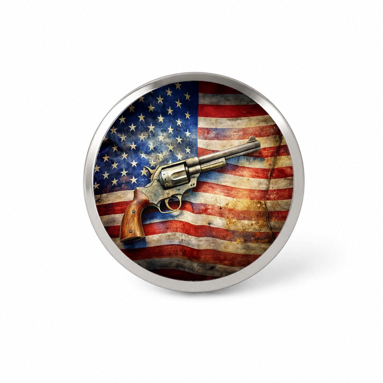 Patriotic Western Revolver With American Flag 2nd Amendment Watercolor Novelty Hat Backpack Lapel Pin