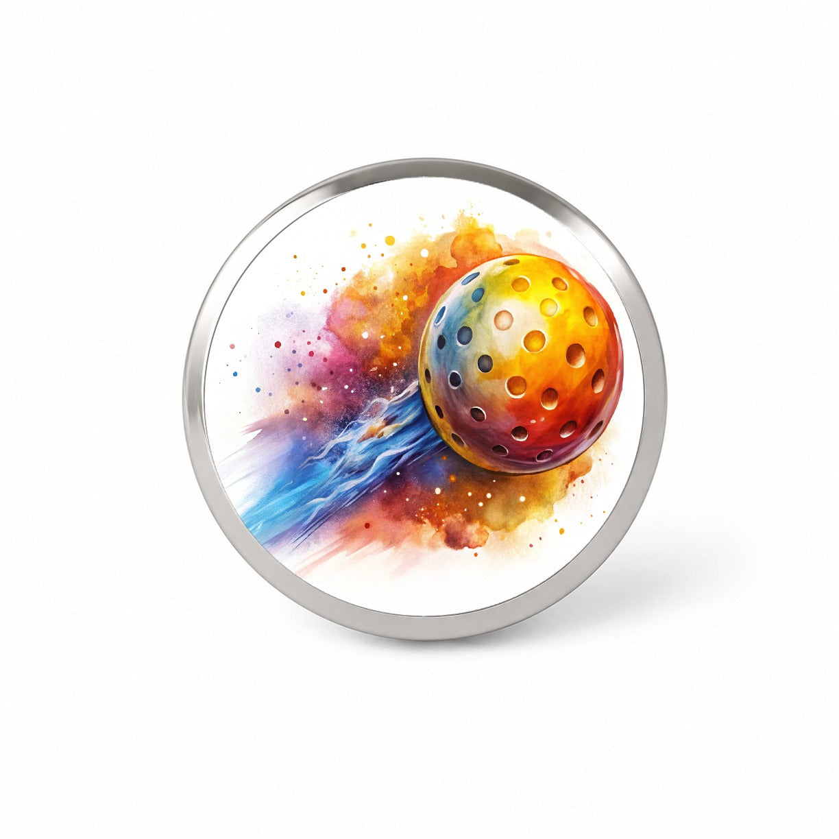 Pickleball Ball Rocketing Through The Air Watercolor Novelty Hat Backpack Lapel Pin
