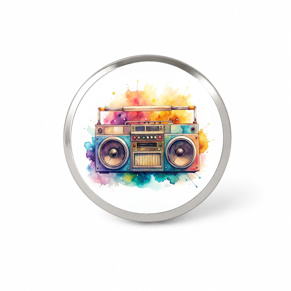 Retro Boom Box Radio Cassette Player Watercolor Novelty Hat Backpack Lapel Pin
