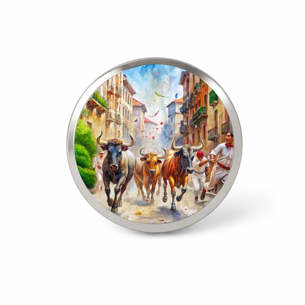Running of the Bulls in Spain Novelty Hat Backpack Lapel Pin