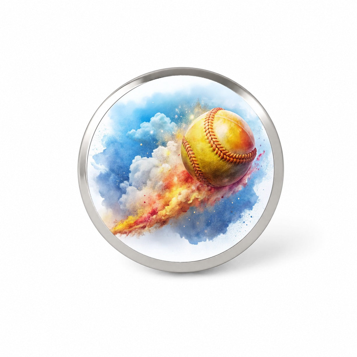 Softball Rocketing Through The Sky Watercolor Novelty Hat Backpack Lapel Pin