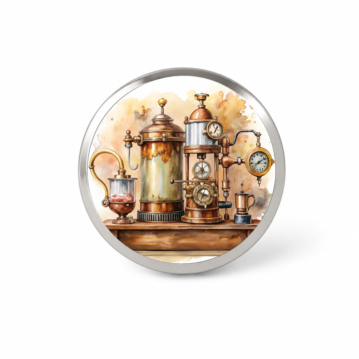 Steampunk Coffee Maker Fantasy Sci-fi Watercolor Novelty Hat Backpack Lapel Pin