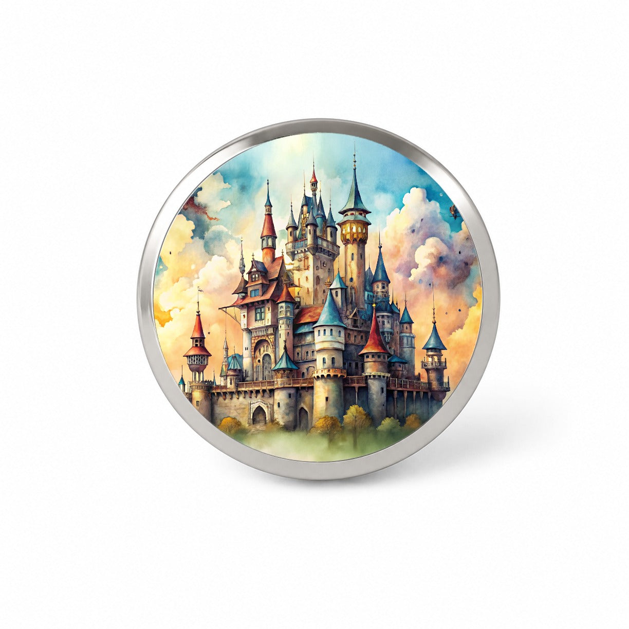 Steampunk Fantasy Castle Watercolor Novelty Hat Backpack Lapel Pin