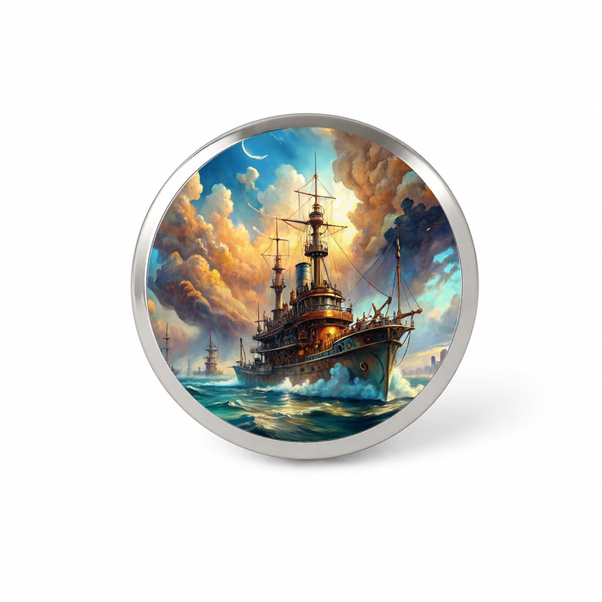 Steampunk Iron Warship Fantasy Sci-fi Watercolor Novelty Hat Backpack Lapel Pin