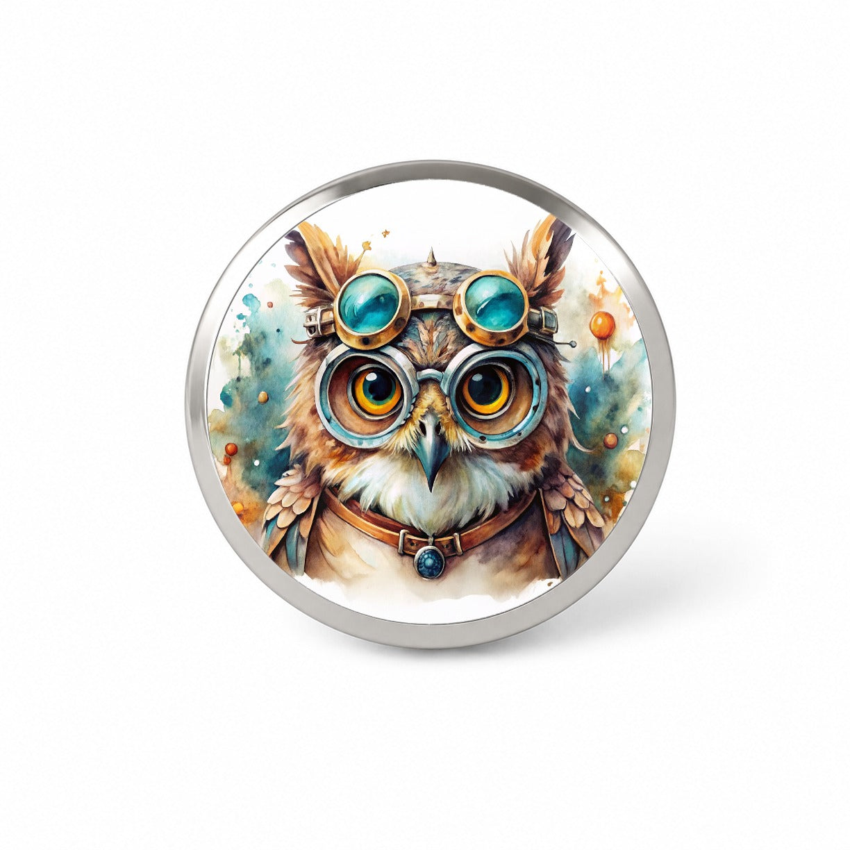 Steampunk Owl With Goggles Fantasy Sci-fi Watercolor Novelty Hat Backpack Lapel Pin