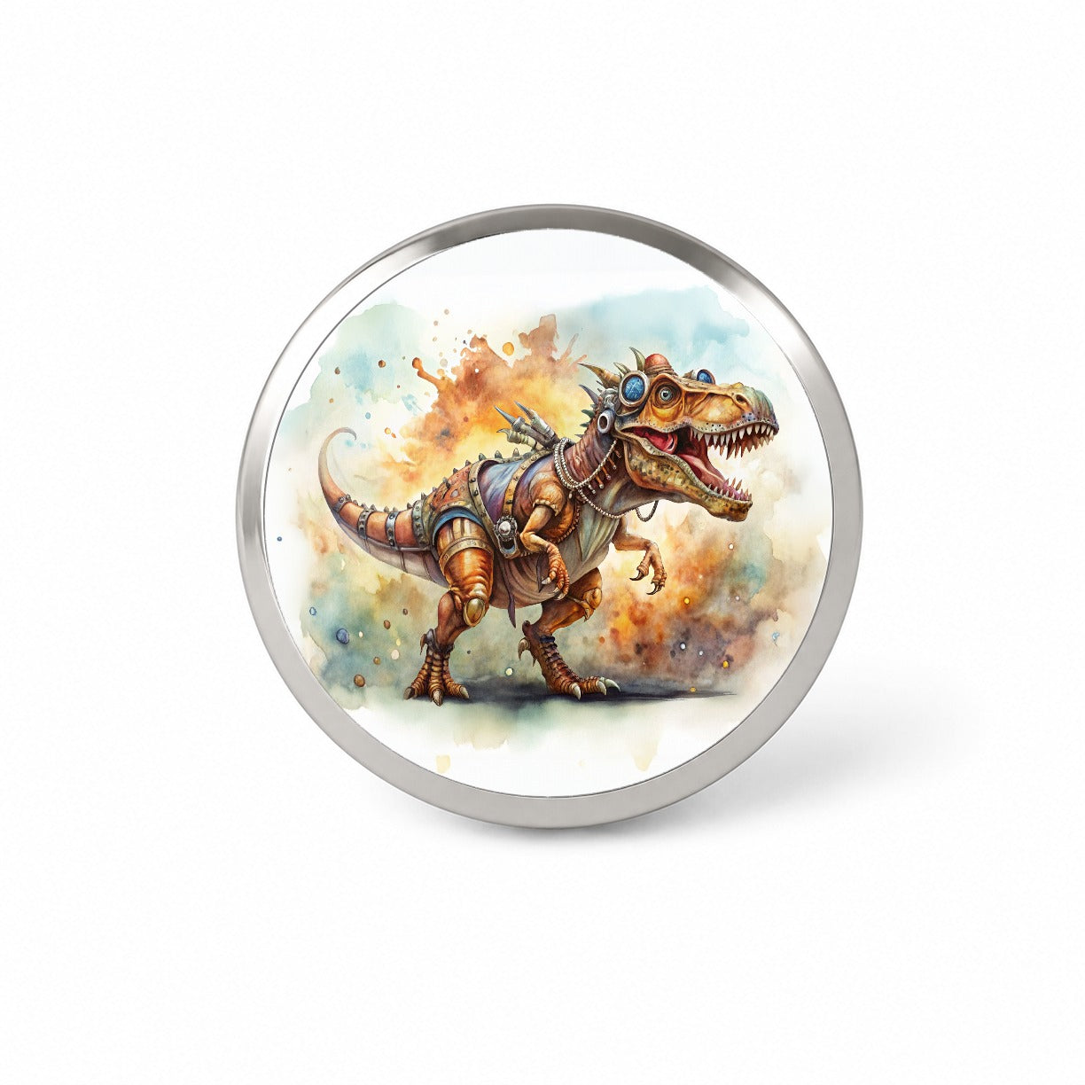 Steampunk T-Rex Dinosaur Fantasy Sci-fi Watercolor Novelty Hat Backpack Lapel Pin