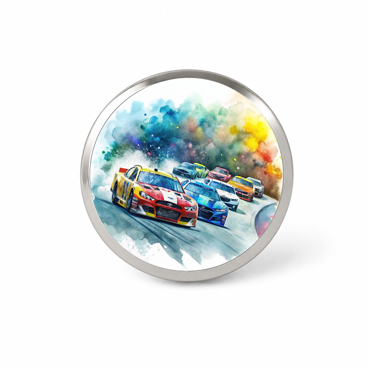 Stock Car Racing Watercolor Novelty Hat Backpack Lapel Pin