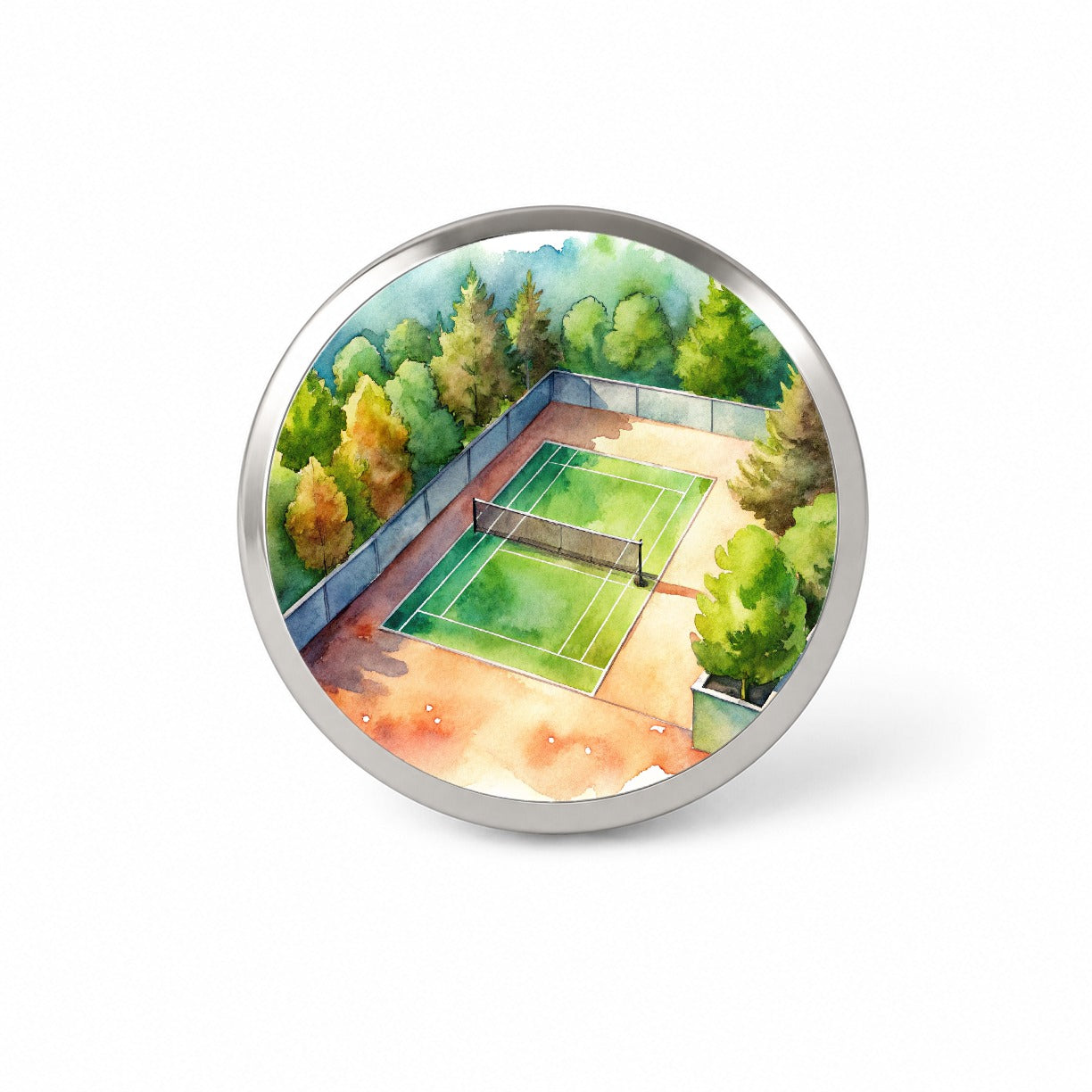 Tennis Court Watercolor Novelty Hat Backpack Lapel Pin