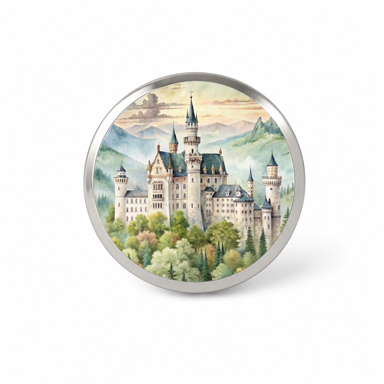 German Castle Watercolor Beautiful Neuschwanstein Novelty Hat Backpack Lapel Pin