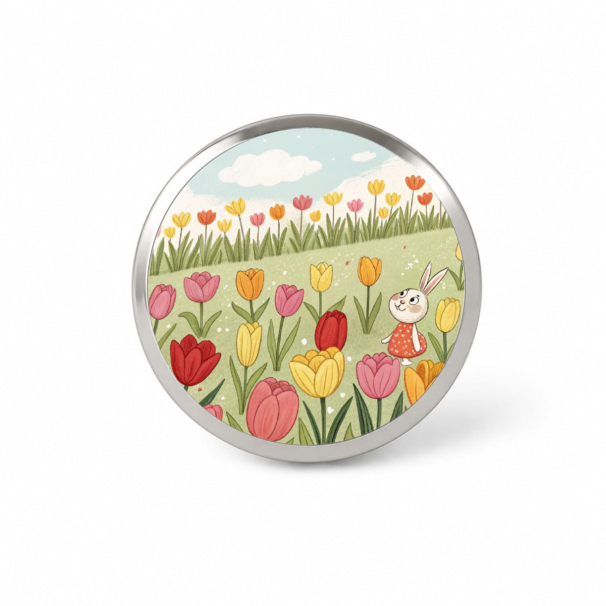 Field Of Tulips And Bunny Flowers Novelty Hat Backpack Lapel Pin
