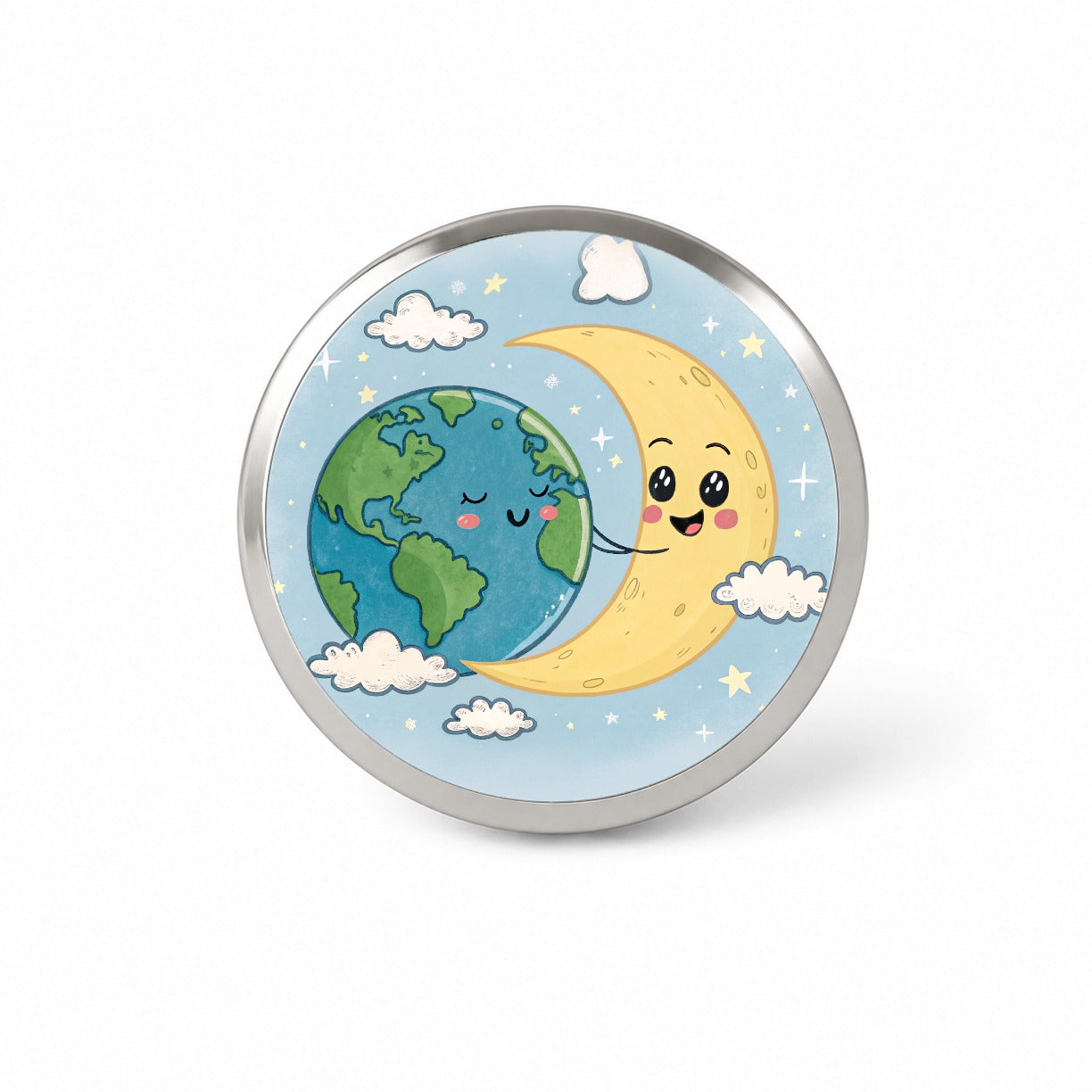 Kawaii Earth And Crescent Moon Novelty Hat Backpack Lapel Pin