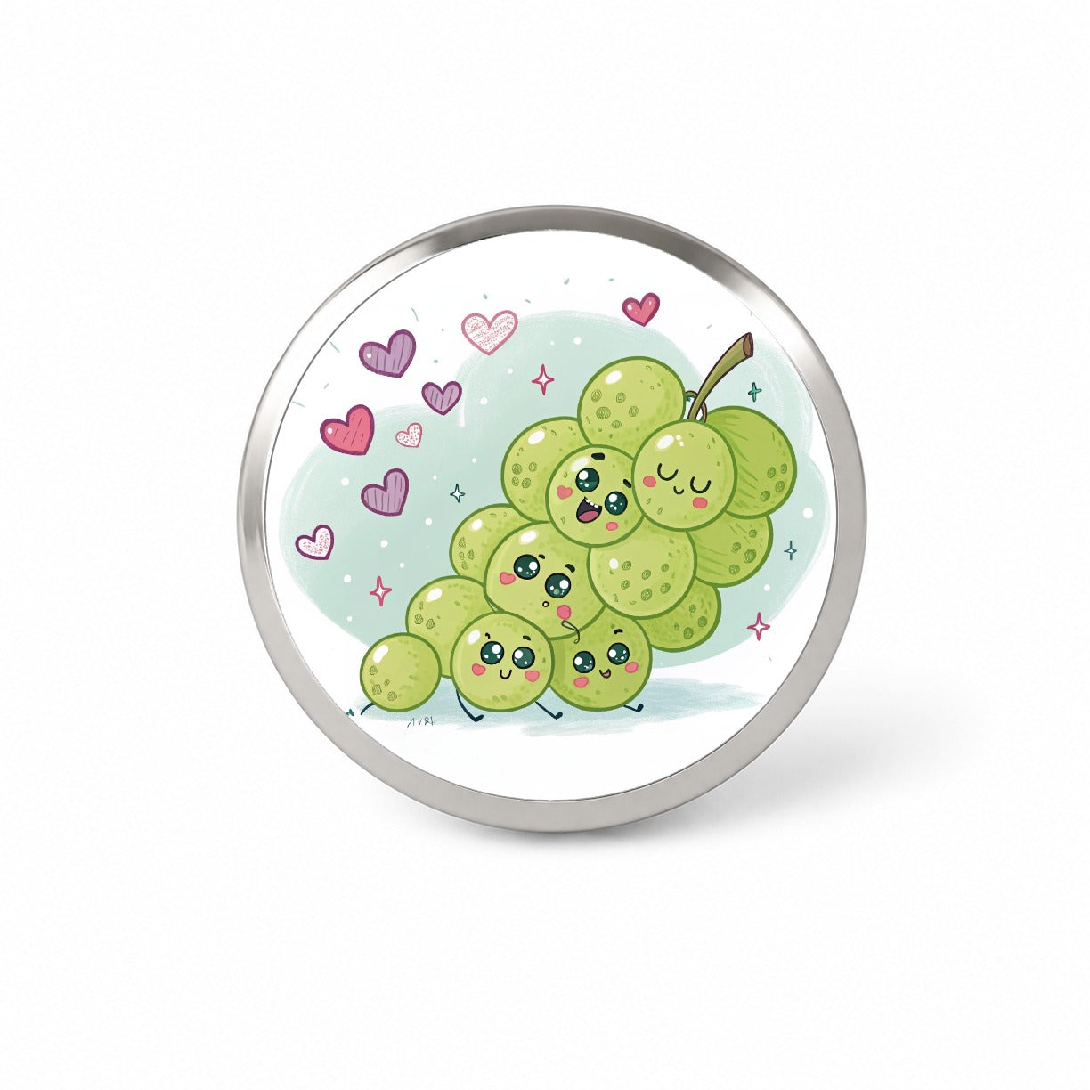 Kawaii Green Grapes And Hearts Novelty Hat Backpack Lapel Pin