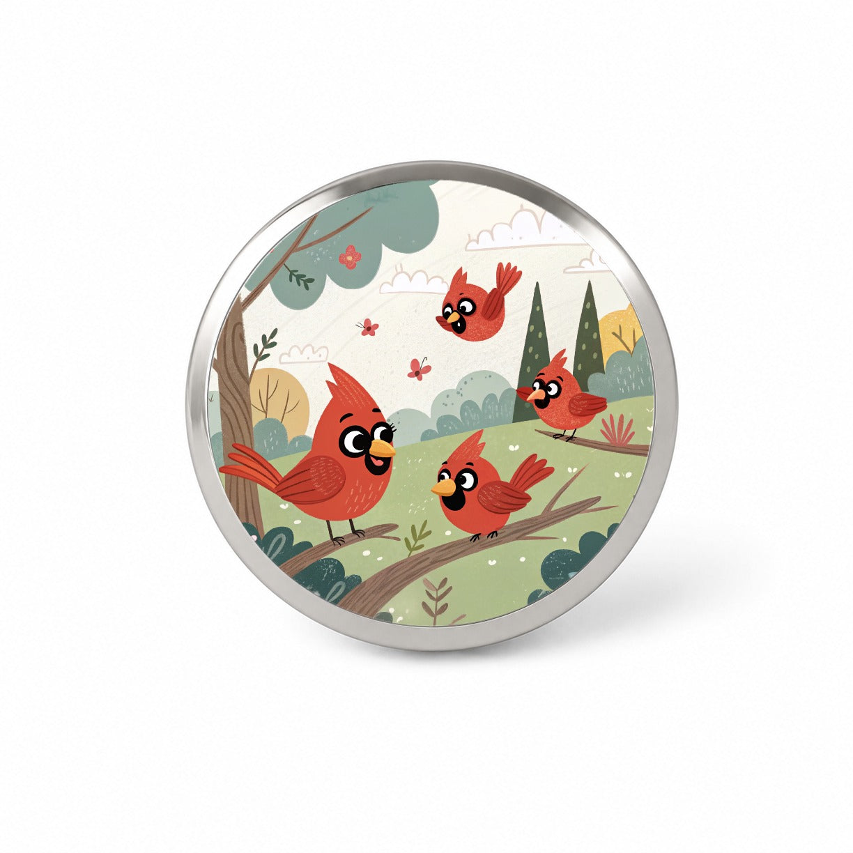 Kawaii Red Cardinals Birds Novelty Hat Backpack Lapel Pin