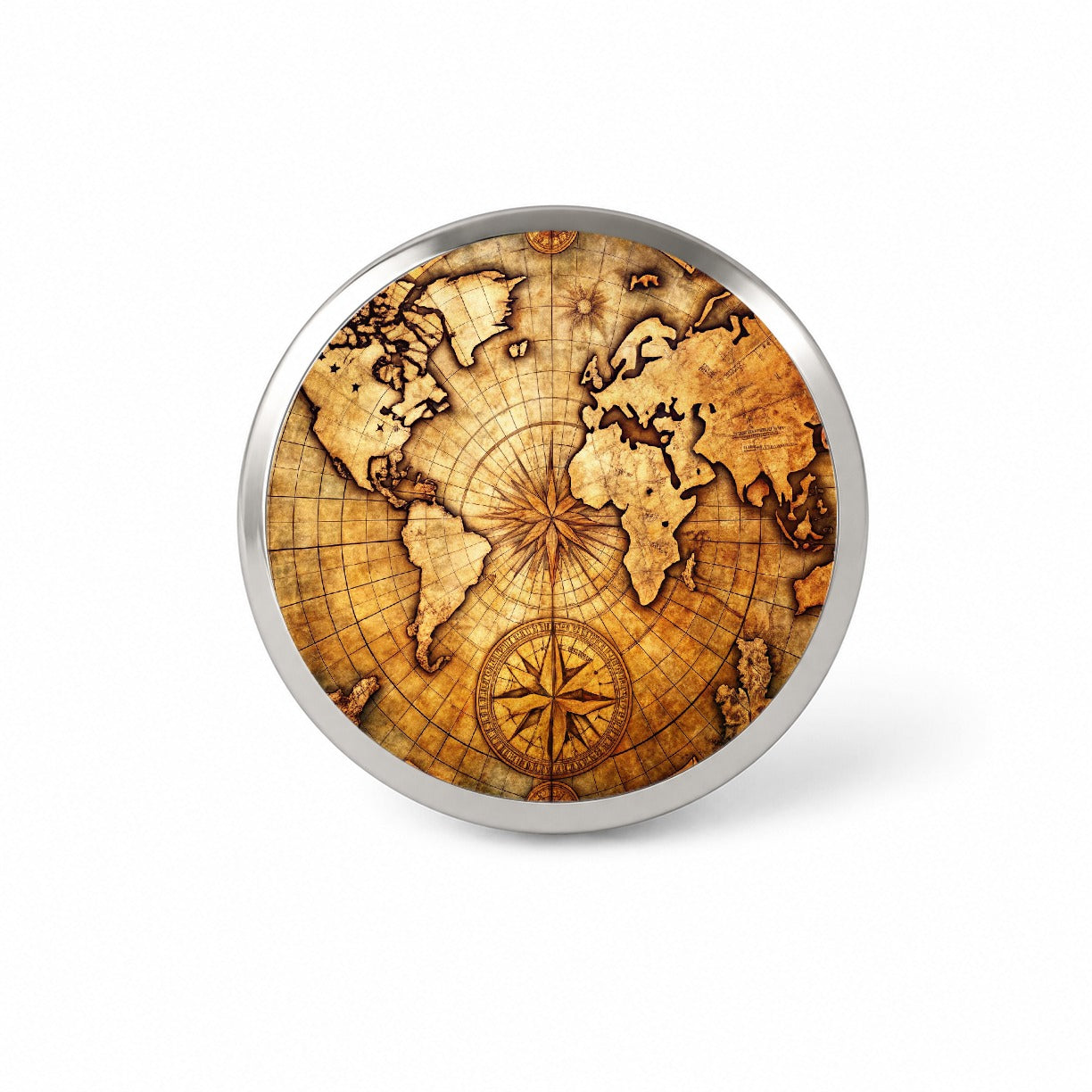 Ancient World Map with Compass Rose Novelty Hat Backpack Lapel Pin