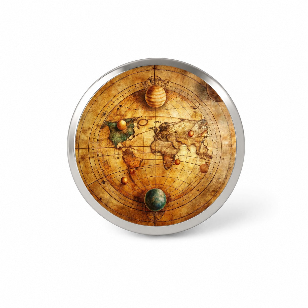 Ancient Worn Map Of The Earth and Solar System Novelty Hat Backpack Lapel Pin