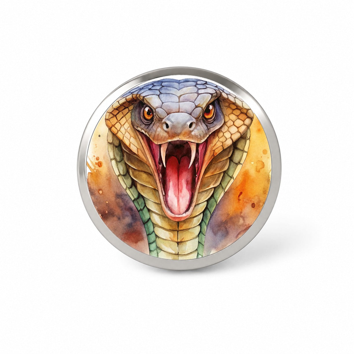 Angry Cobra Snake Reptile Close-up Watercolor Novelty Hat Backpack Lapel Pin