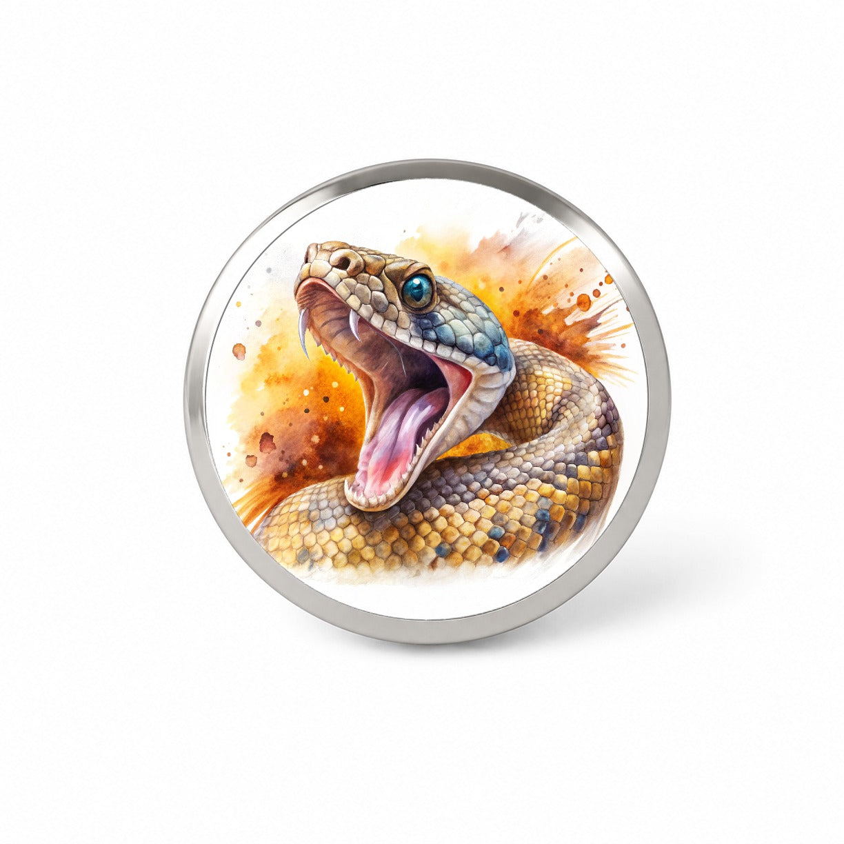 Angry Rattlesnake Snake Reptile Watercolor Novelty Hat Backpack Lapel Pin