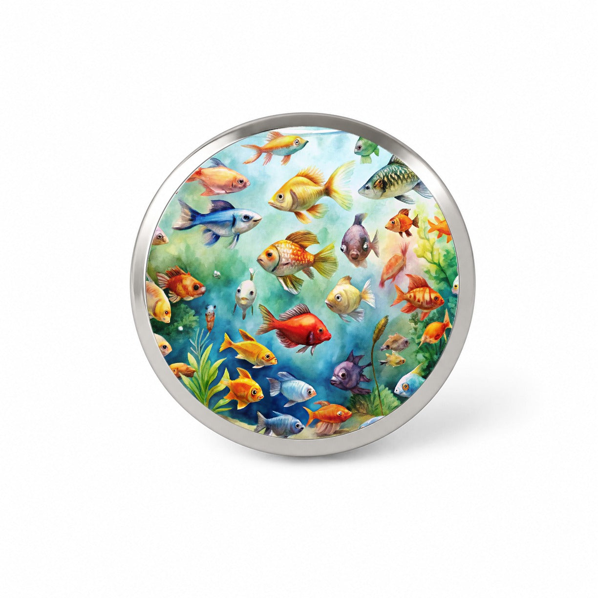 Aquarium Full Of Fish Watercolor Novelty Hat Backpack Lapel Pin