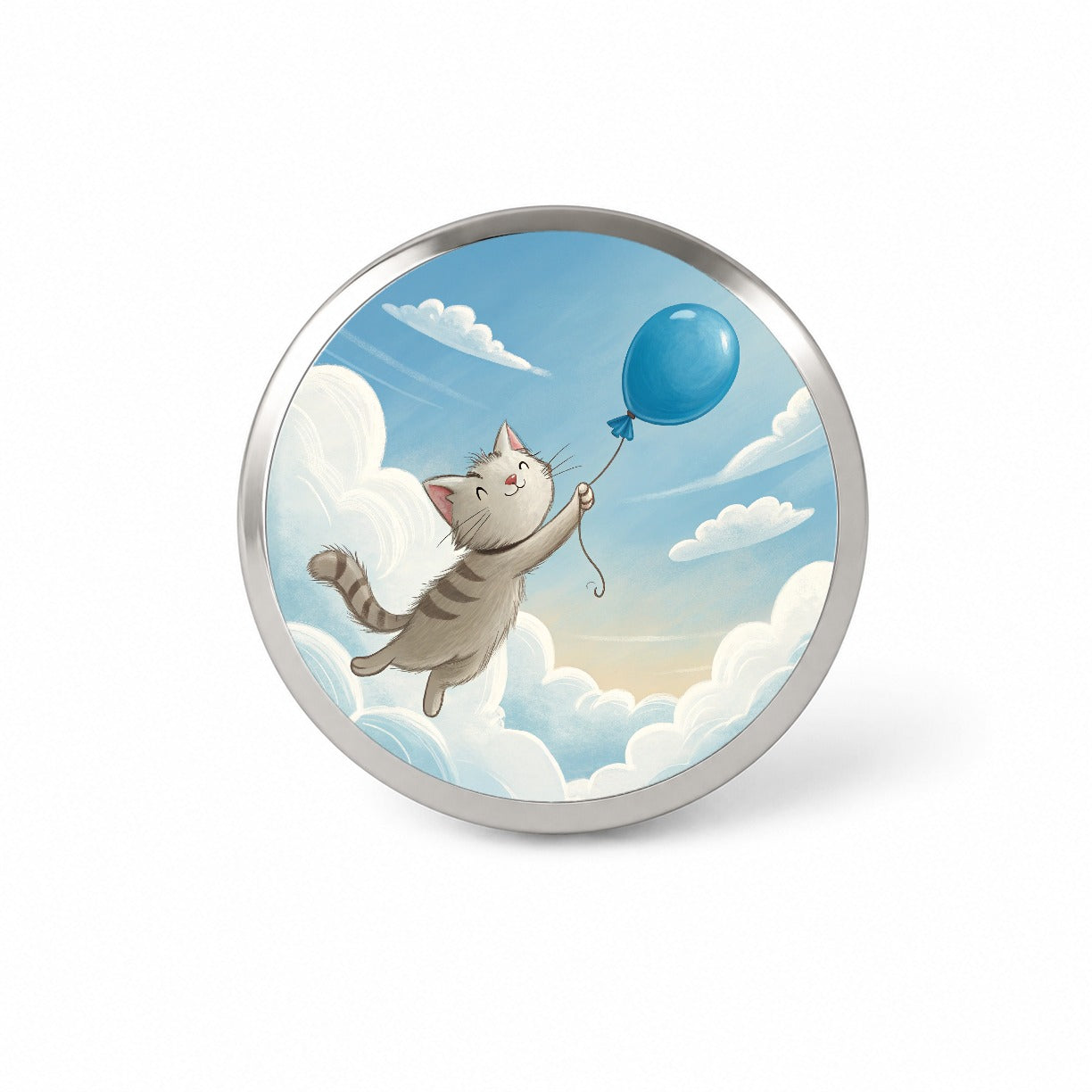 Cat Carried by Blue Balloon into the Sky Novelty Hat Backpack Lapel Pin