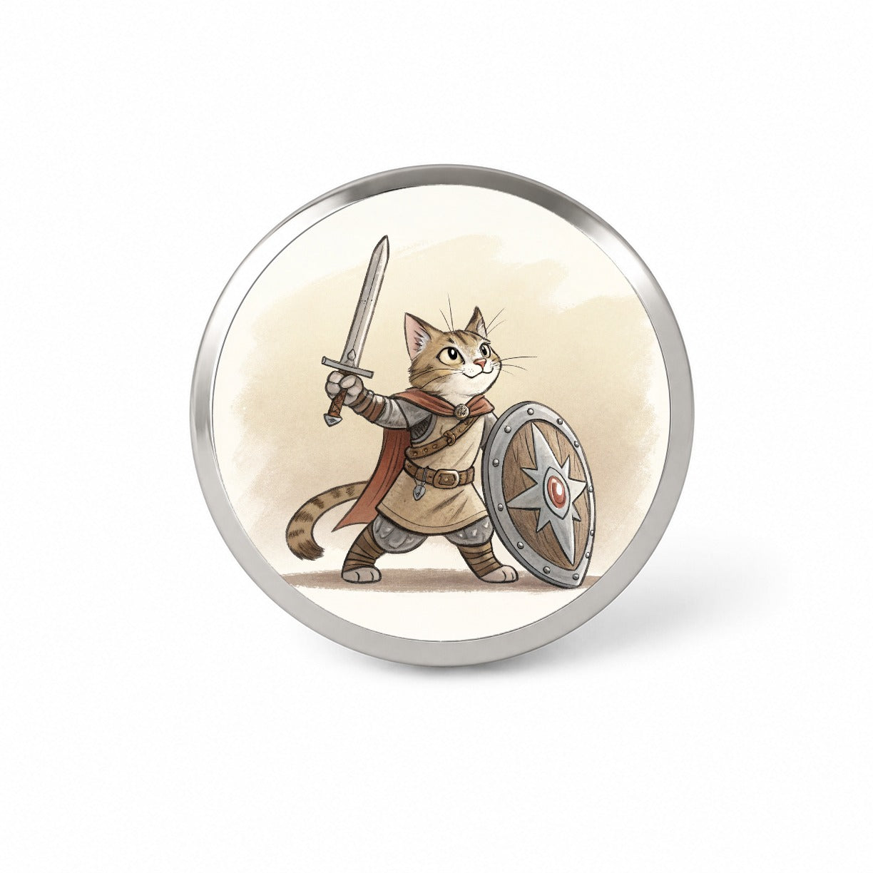 Cat With Sword And Shield Fantasy Medieval Cartoon Novelty Hat Backpack Lapel Pin