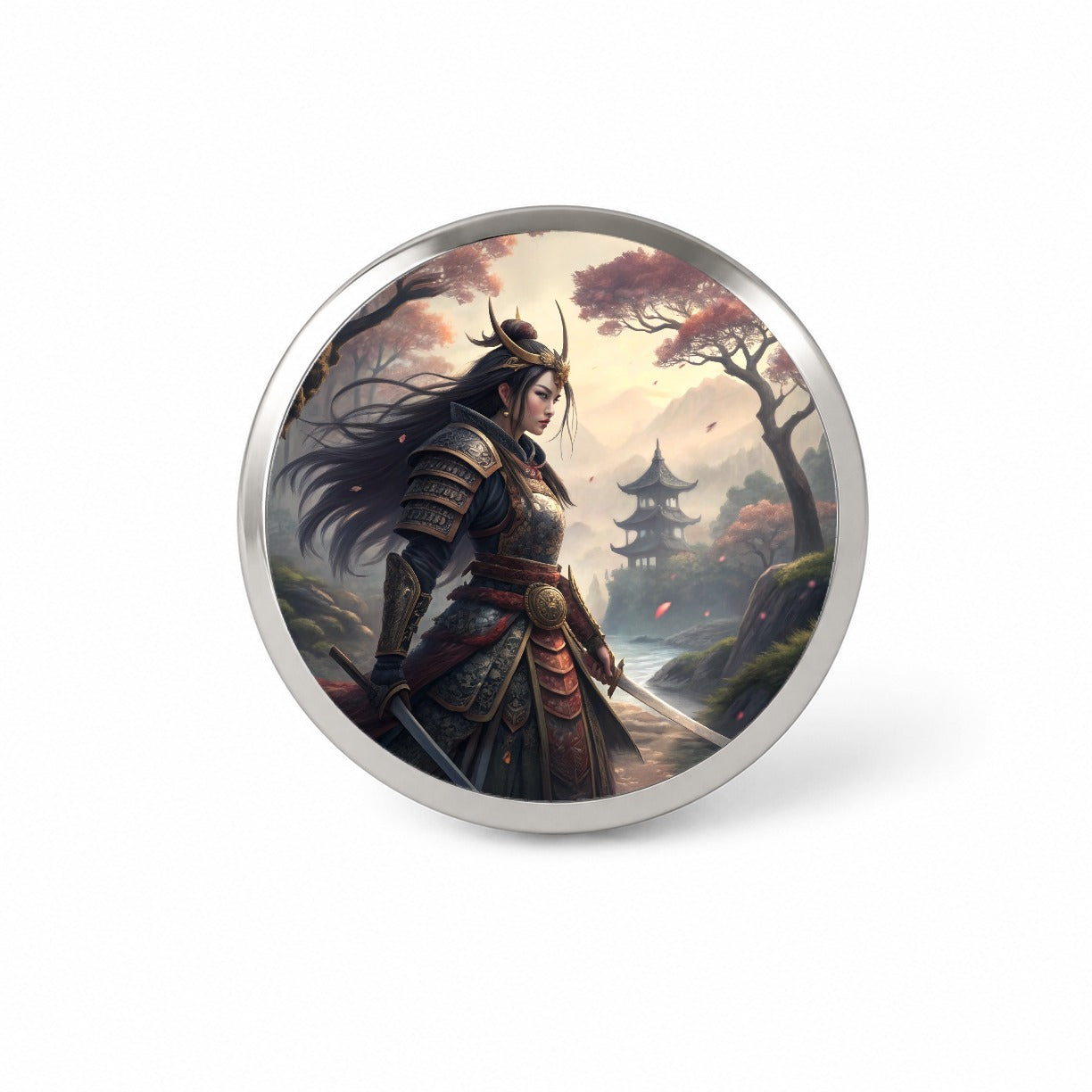 Classic Japanese Anime Style Fantasy Warrior Woman Novelty Hat Backpack Lapel Pin