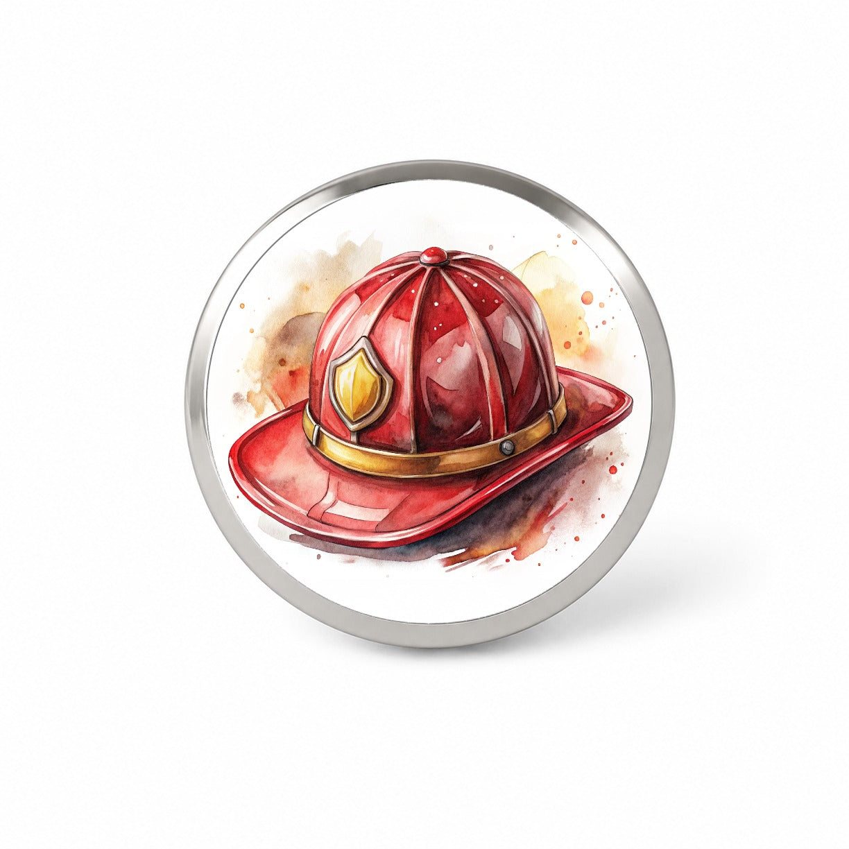 Classic Red Firefighter Fireman Helmet Watercolor Novelty Hat Backpack Lapel Pin