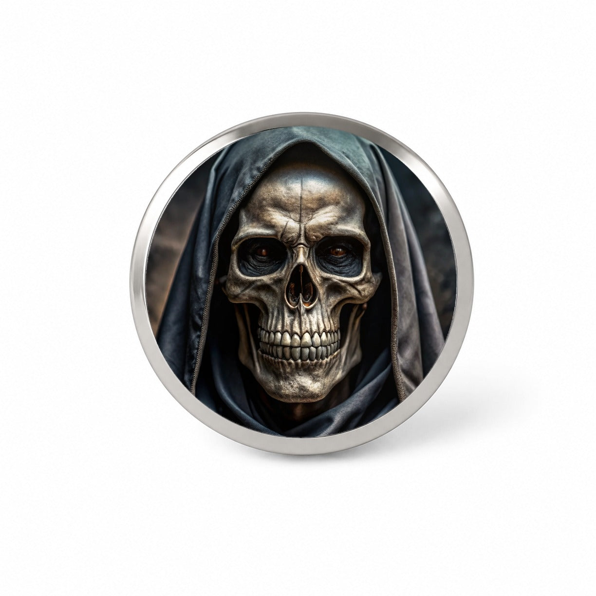 Close-Up Of Grim Reaper Skull Face Halloween Novelty Hat Backpack Lapel Pin