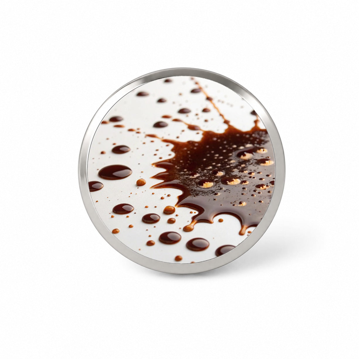 Close-Up of Spilled Coffee Novelty Hat Backpack Lapel Pin