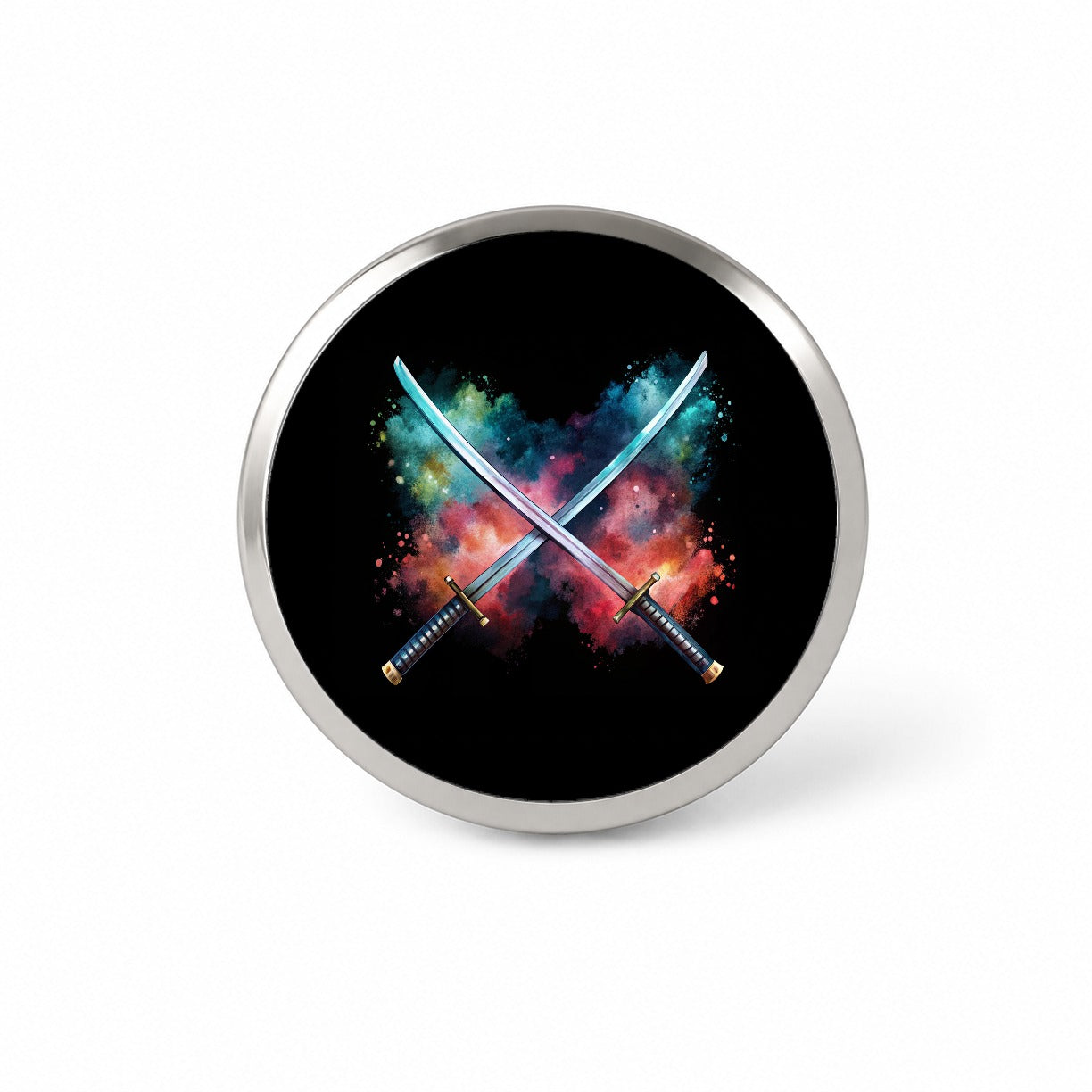 Crossed Katana Samurai Ninja Swords Black Watercolor Novelty Hat Backpack Lapel Pin