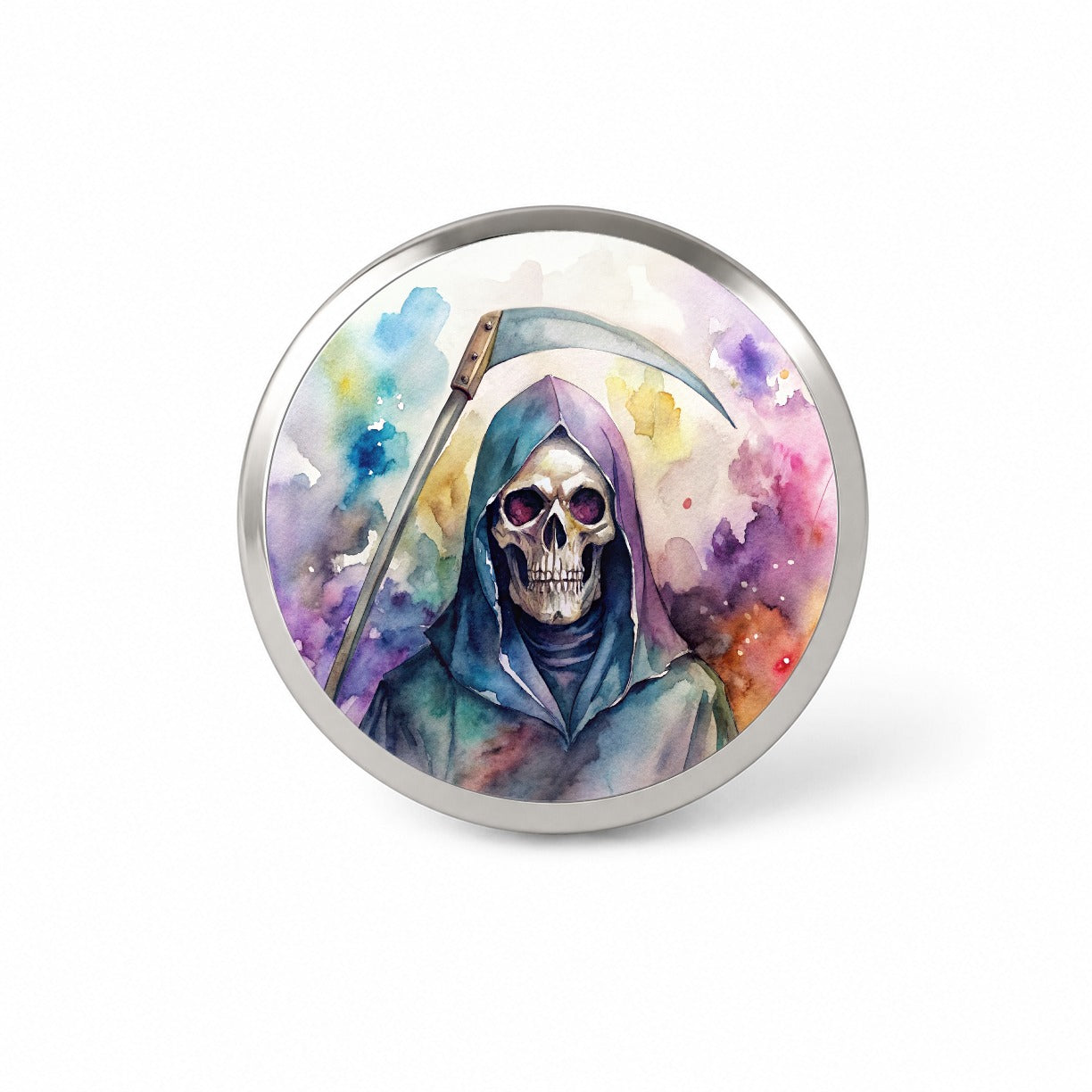 Death Grim Reaper Watercolor Halloween Novelty Hat Backpack Lapel Pin