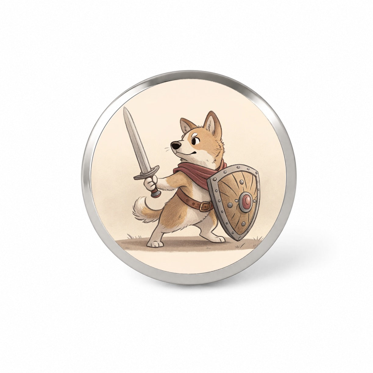 Dog With Sword And Shield Fantasy Medieval Cartoon Novelty Hat Backpack Lapel Pin