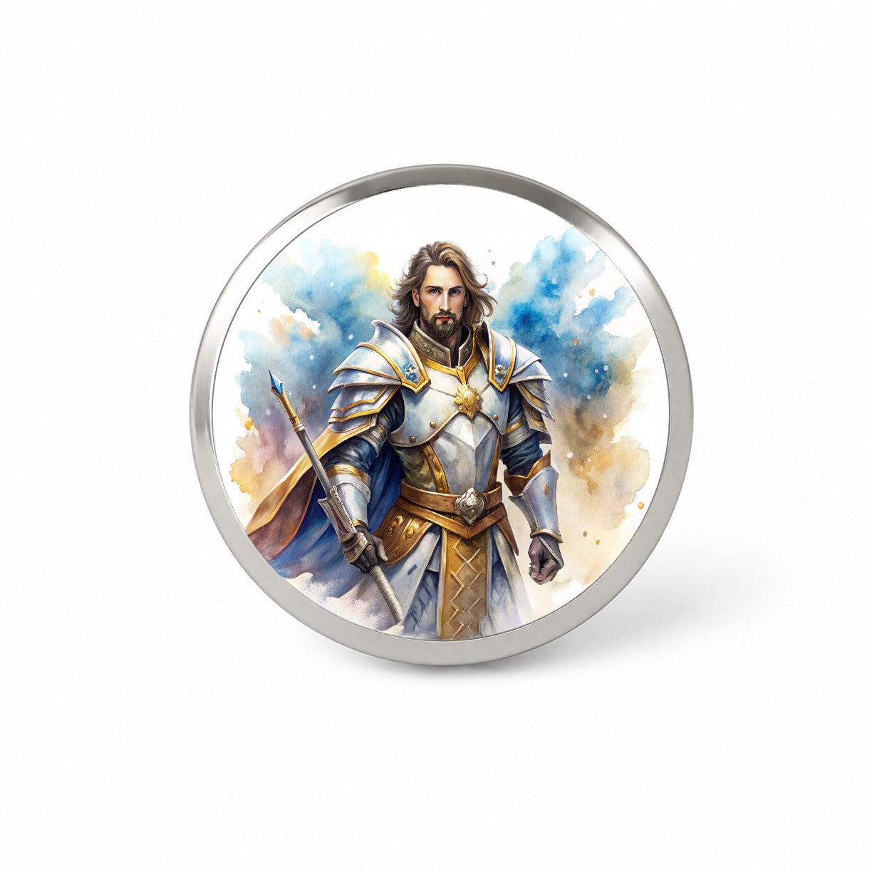 Fantasy Male Paladin Warrior Watercolor Novelty Hat Backpack Lapel Pin