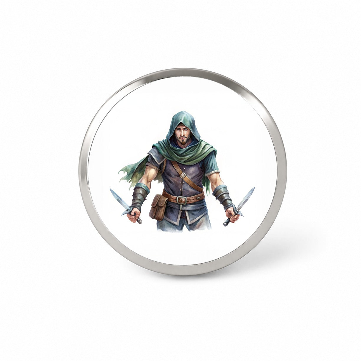 Fantasy Male Thief Rogue with Daggers Watercolor Novelty Hat Backpack Lapel Pin