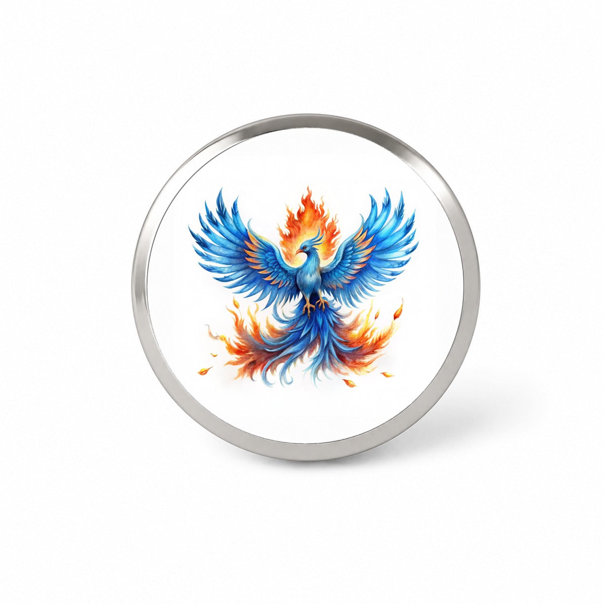 Flaming Blue Phoenix Rising Fantasy Watercolor Novelty Hat Backpack Lapel Pin