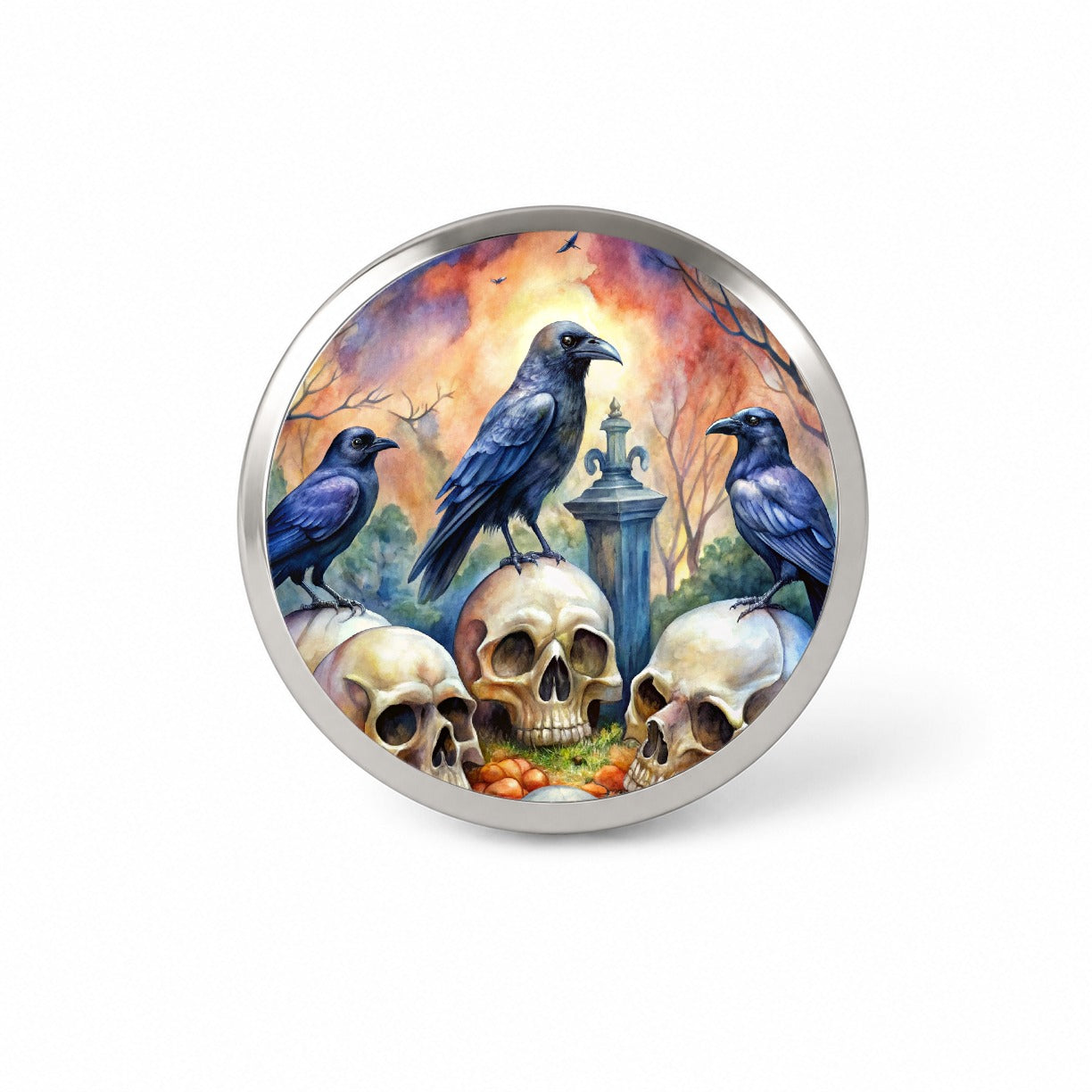Gothic Raven Death Skulls Watercolor Novelty Hat Backpack Lapel Pin