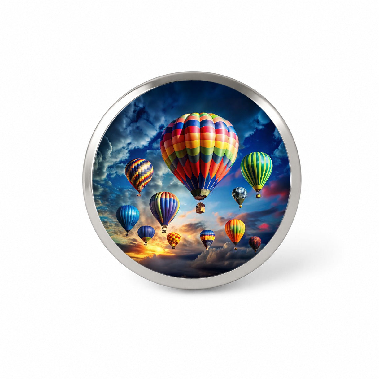 Hot Air Balloons Against a Cloud Covered Deep Blue Sky Novelty Hat Backpack Lapel Pin