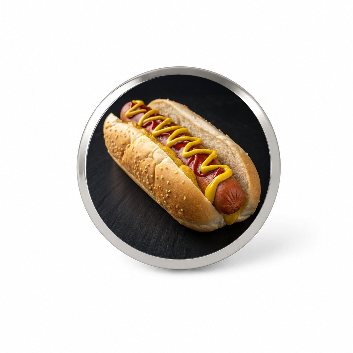 Hot Dog In Bun With Mustard and Ketchup Novelty Hat Backpack Lapel Pin