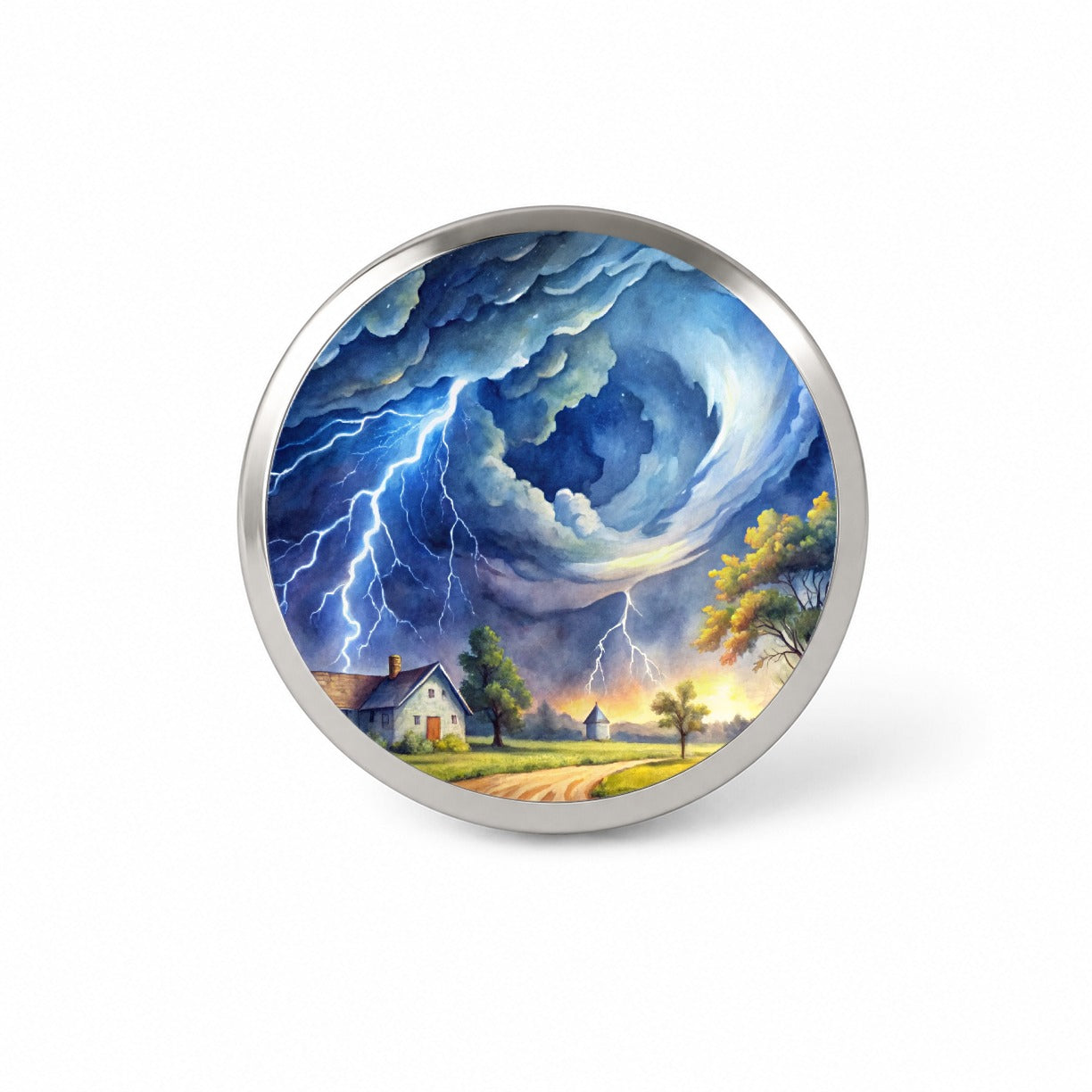 Hurricane and Lightning At Night in the Country Watercolor Novelty Hat Backpack Lapel Pin