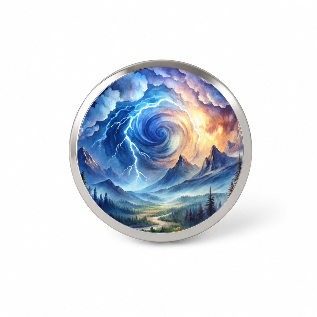 Hurricane and Lightning At Night in the Mountains Watercolor Novelty Hat Backpack Lapel Pin