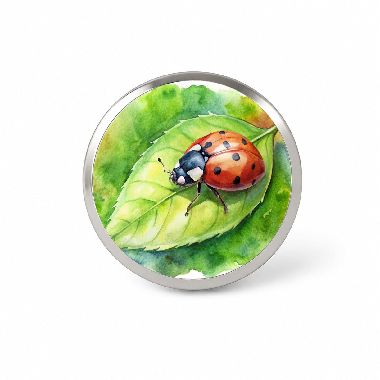 Ladybug On Leaf Watercolor Novelty Hat Backpack Lapel Pin