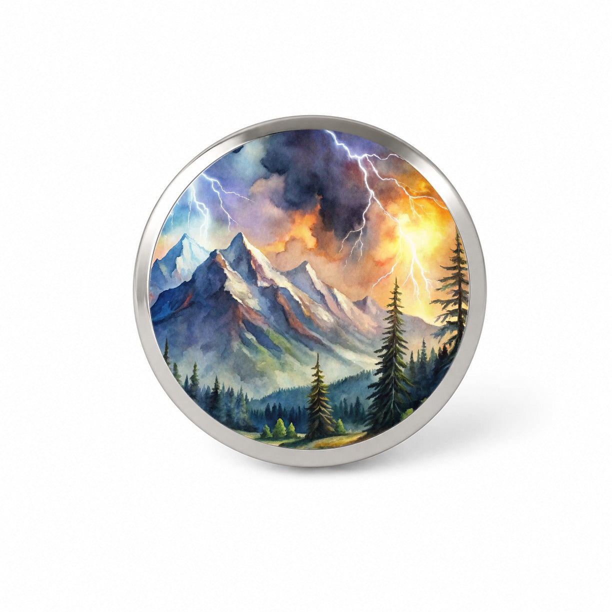 Lighting In The Mountains Watercolor Novelty Hat Backpack Lapel Pin