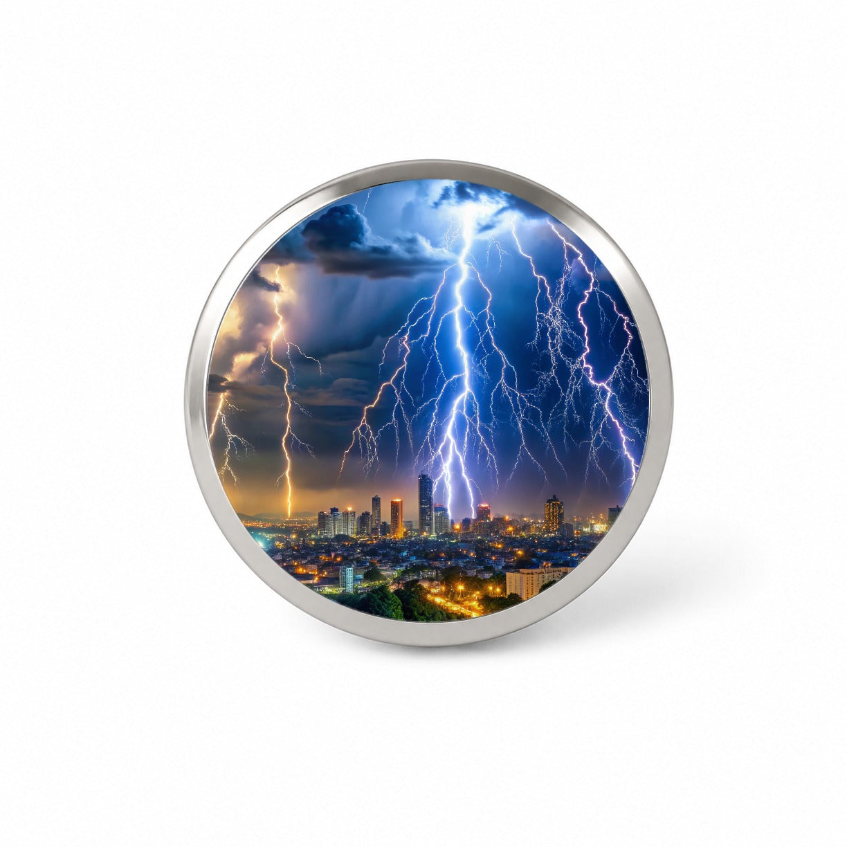 Lighting Strikes Over City At Night Novelty Hat Backpack Lapel Pin