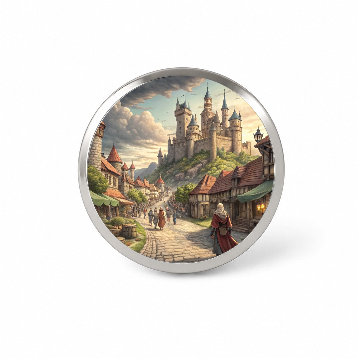 Medieval Kingdom Village with Castle Novelty Hat Backpack Lapel Pin
