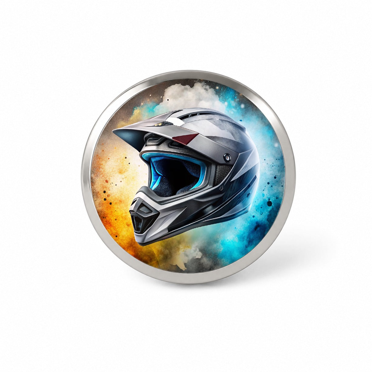 Motocross Racing Bike Helmet Black Watercolor Novelty Hat Backpack Lapel Pin